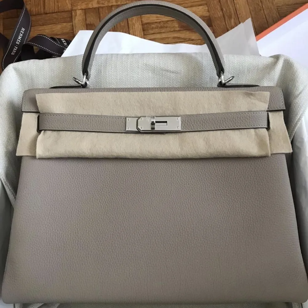 Hermès Kelly 32 Gris Tourterelle Togo Palladium Hardware PHW