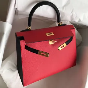 Hermès Kelly HSS 25 Rouge Tomate/Noir (Black) Sellier Epsom Gold Hardware GHW