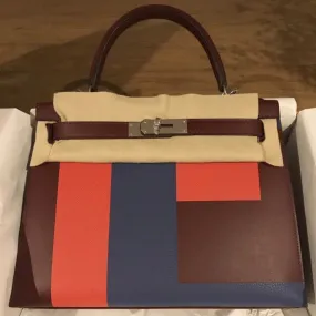 Hermès Kelly Limited Edition 28 Rouge H/Capucine/Bleu Brighton Lettre E Sombrero Palladium Hardware PHW