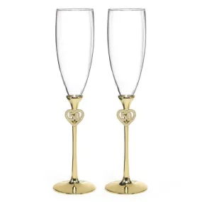 Jeweled 50th Anniversary Flutes with Brass Plated Stems and Rhinestone Studded Accents