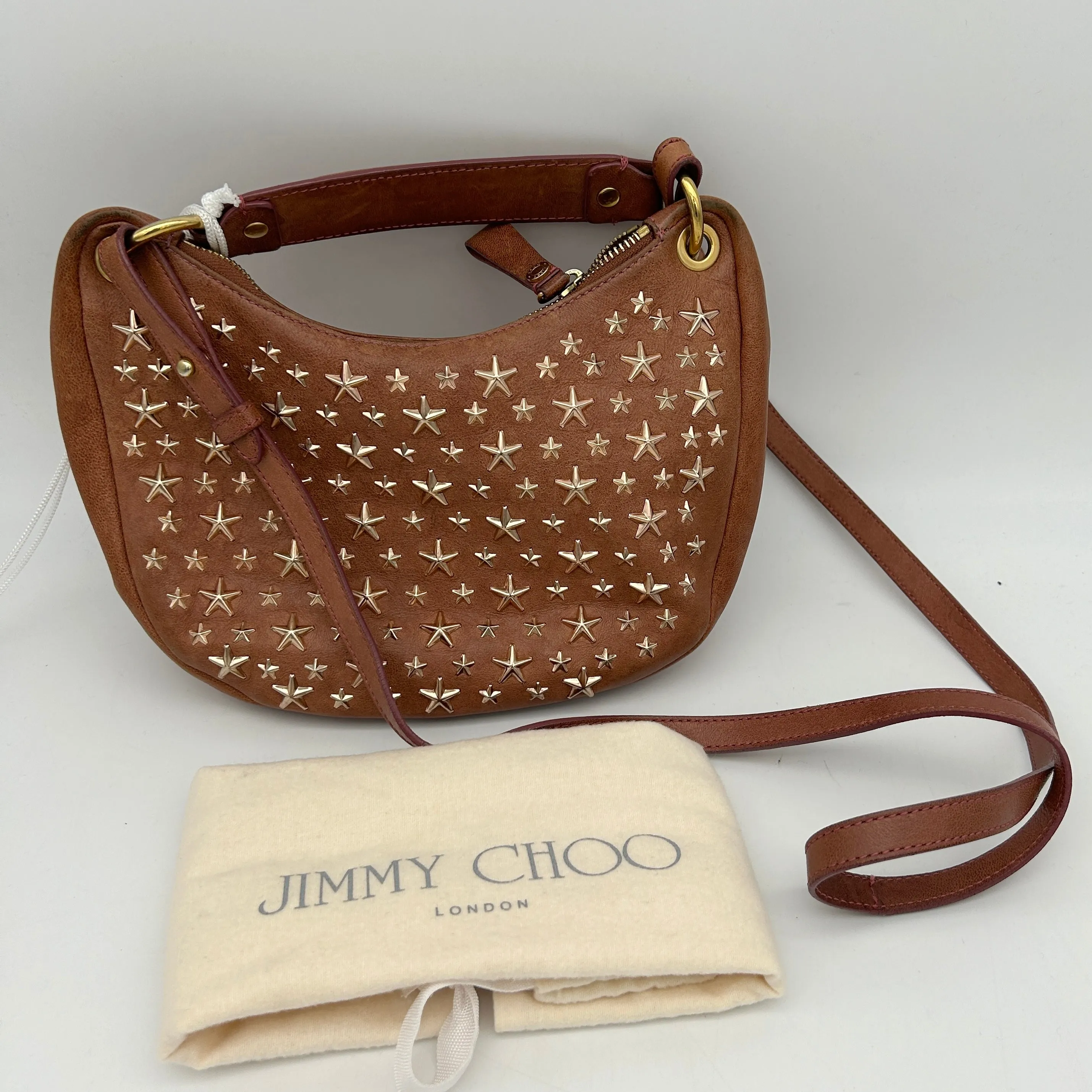 Jimmy Choo Stella Brown Leather Studded 2way Shoulder Handbag