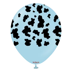 Kalisan 12" Safari Cow Printed Latex Balloon, Color Macaron Blue (Black), 25 pieces