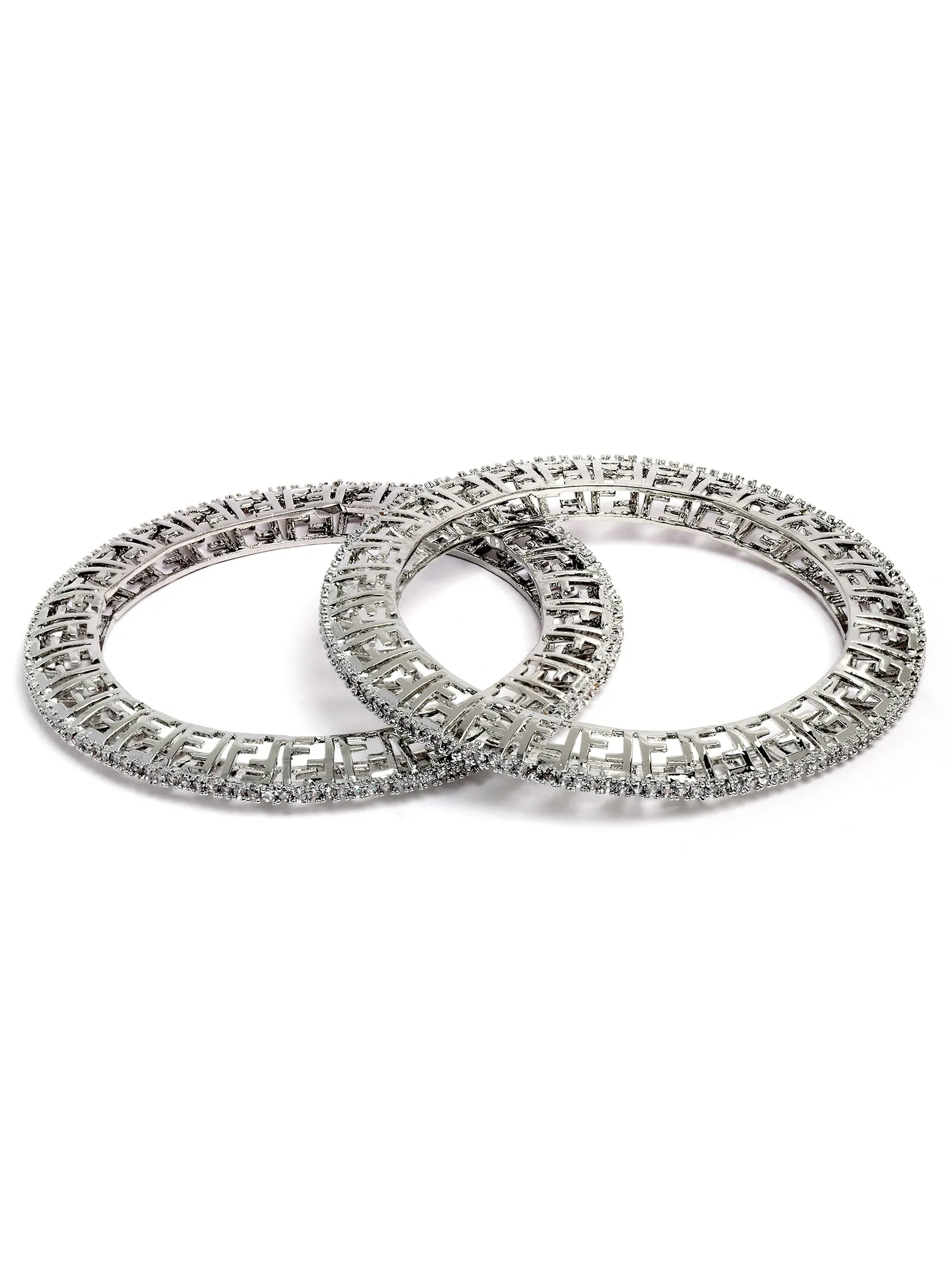 Karatcart AD Studded Set of 2 Silver-Plated Bangles for Women