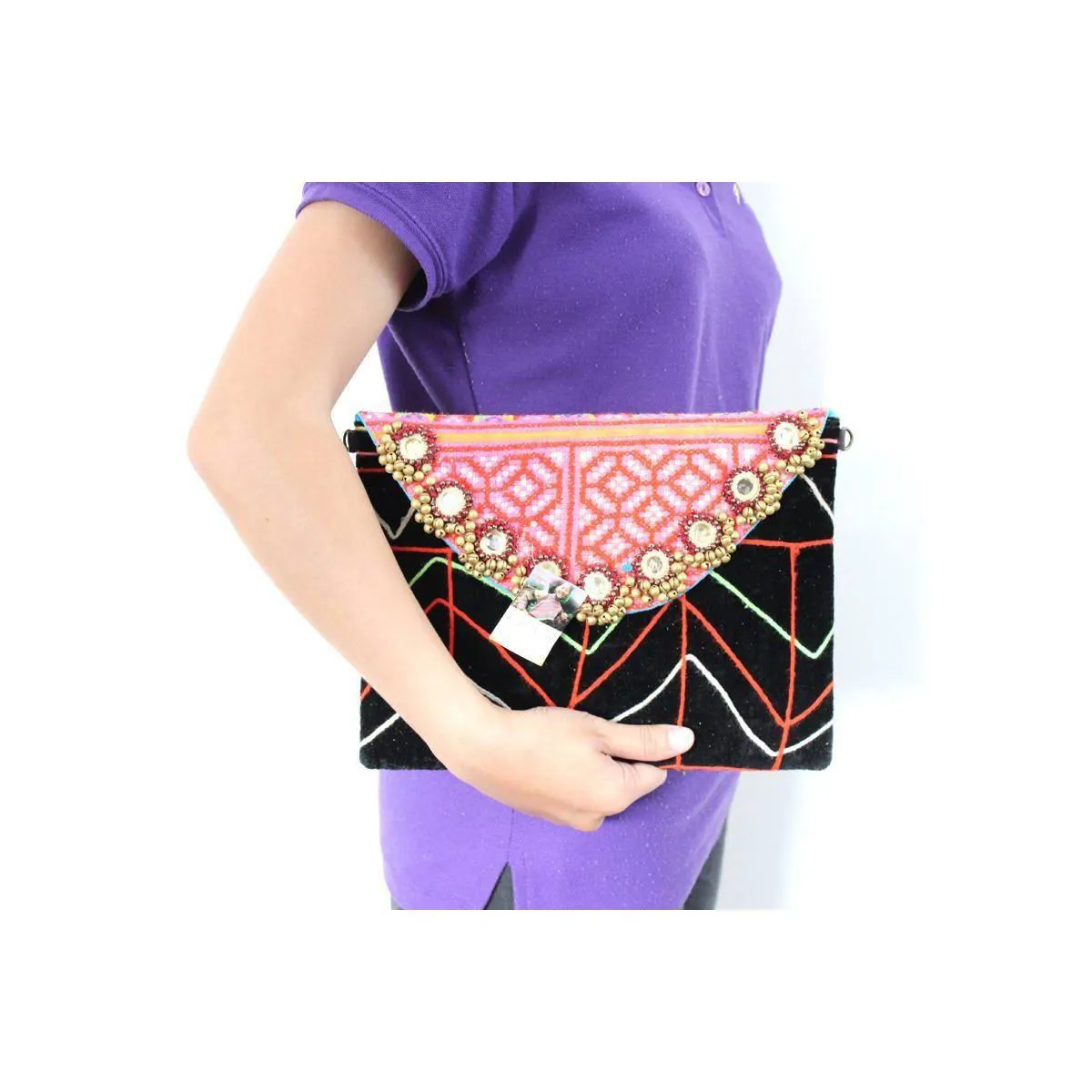 Karen Vintage Fabric Bag With Leather Straps - Thailand