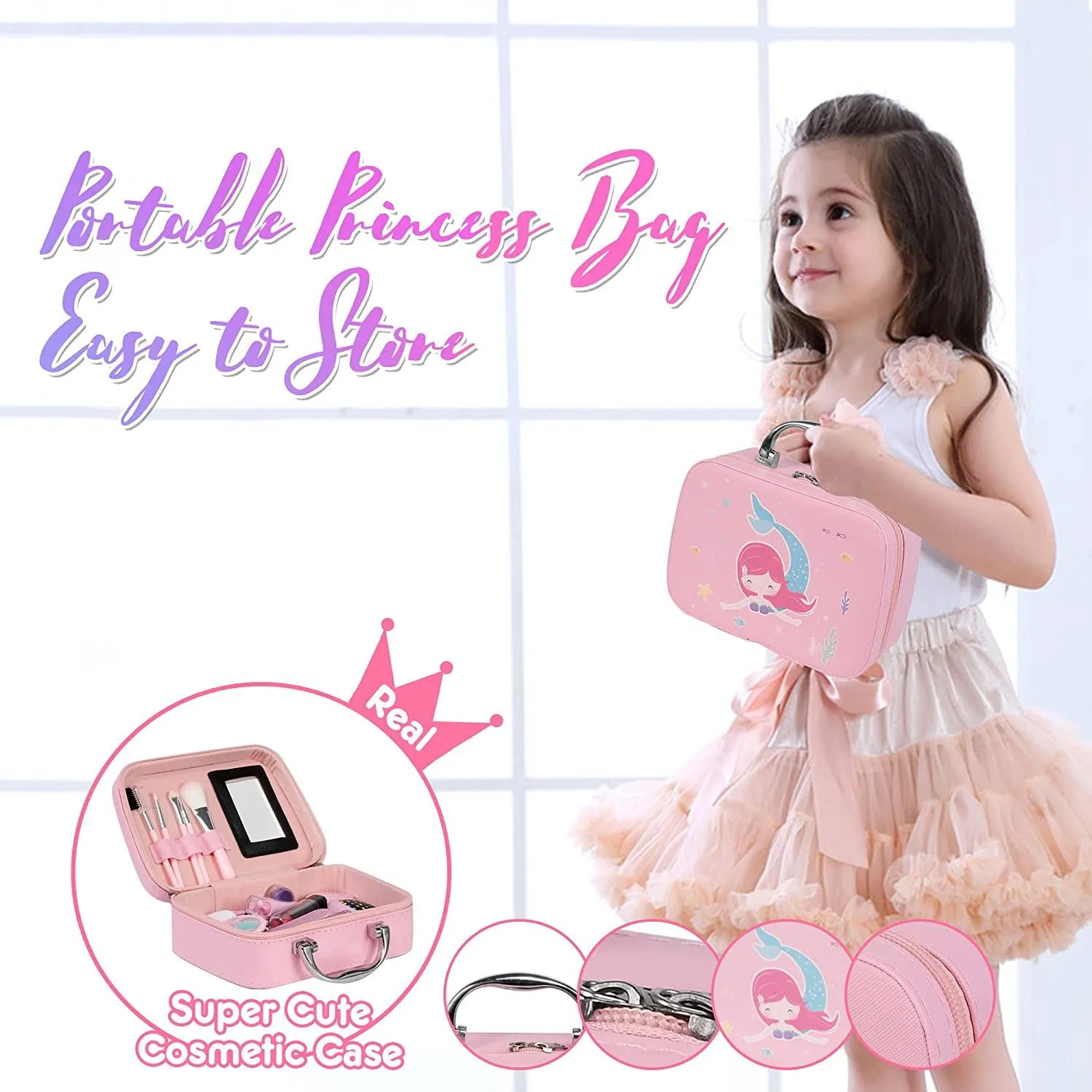 Kids Makeup Kit For Girl, Washable 19 Pcs Makeup Kit For Kids, Girls Princess Play Pretend Gift for up 3 Years