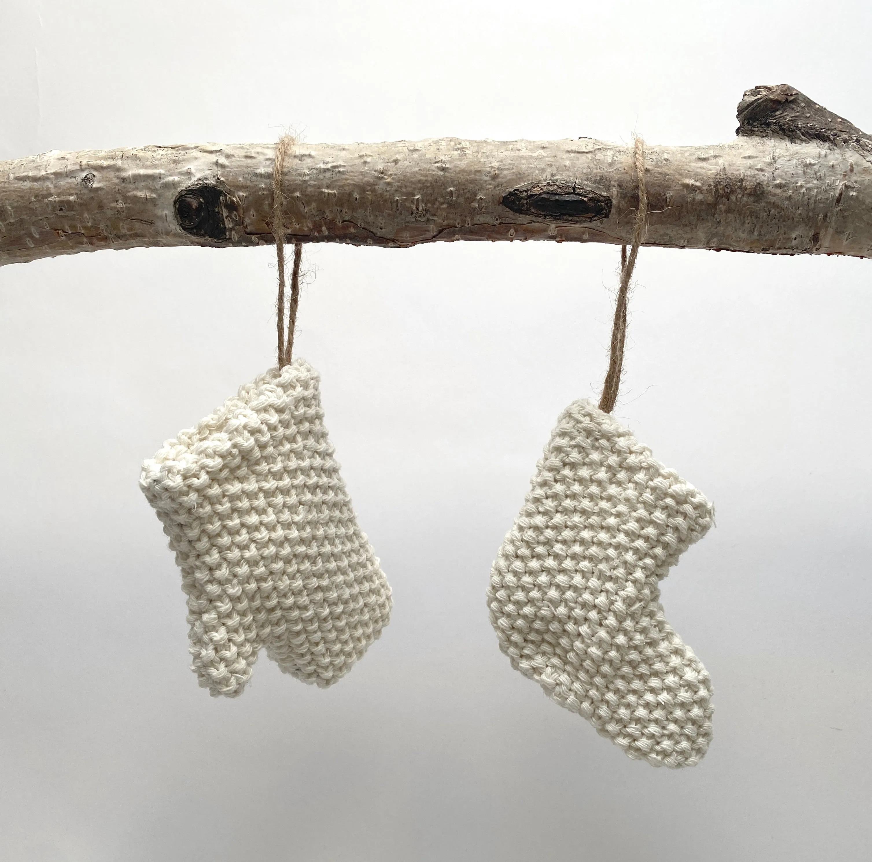 knit mitten and sock  ornaments