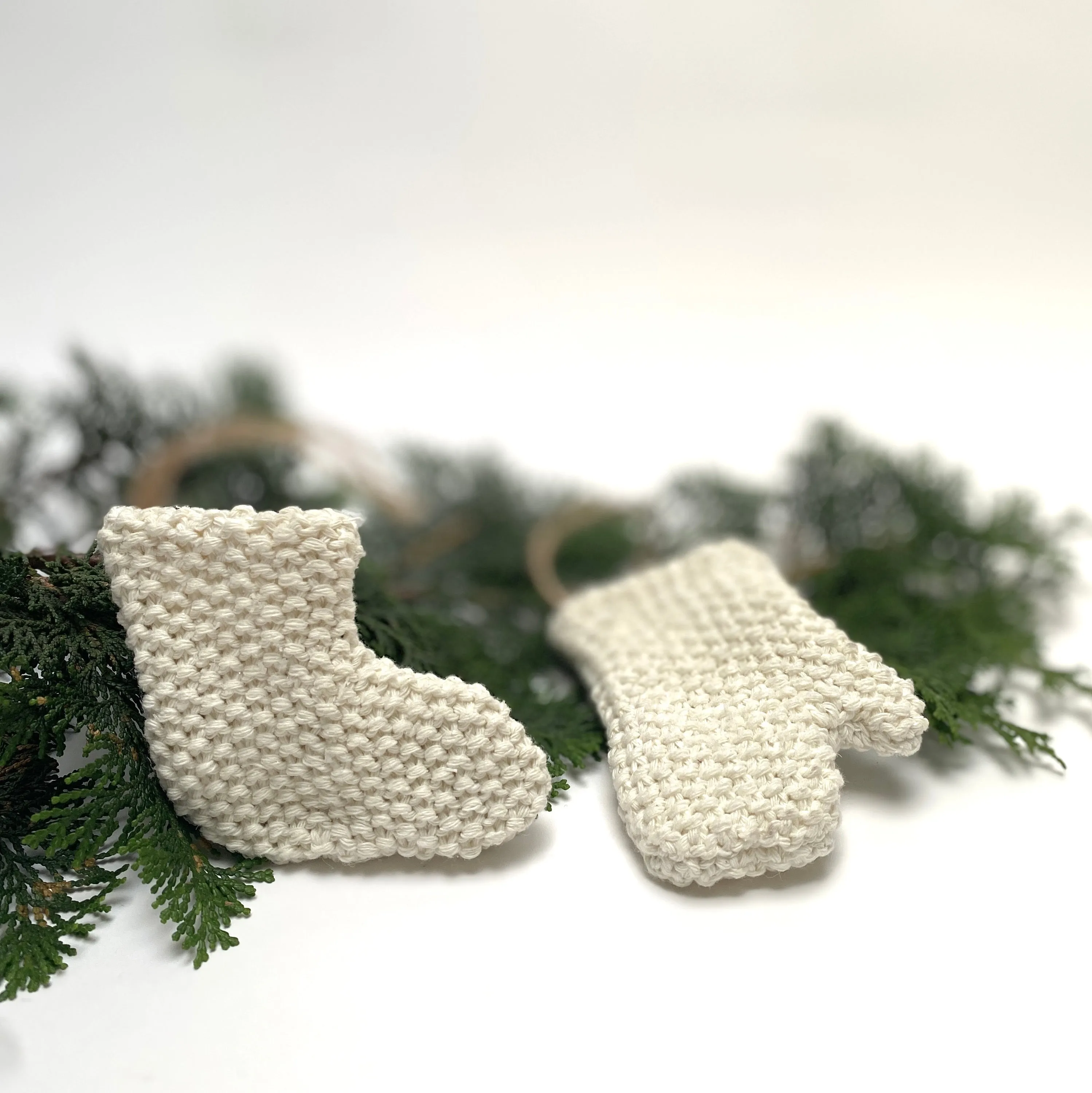 knit mitten and sock  ornaments