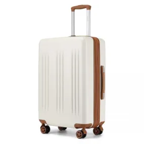 Kono 28 Inch Sleek Striped Check-In Suitcase | Expandable & Durable Luggage with Spinner Wheels & TSA Lock - Cream And Brown