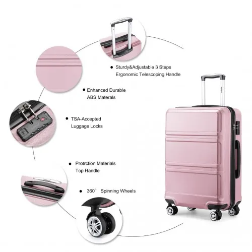 Kono ABS 24 Inch Sculpted Horizontal Design Suitcase in Pink - Durable, Stylish & Travel-Ready