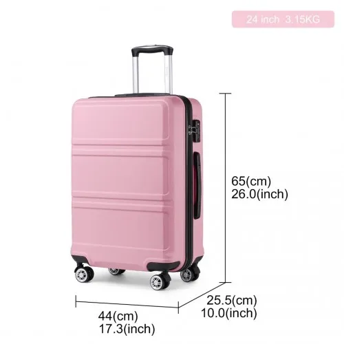 Kono ABS 24 Inch Sculpted Horizontal Design Suitcase in Pink - Durable, Stylish & Travel-Ready