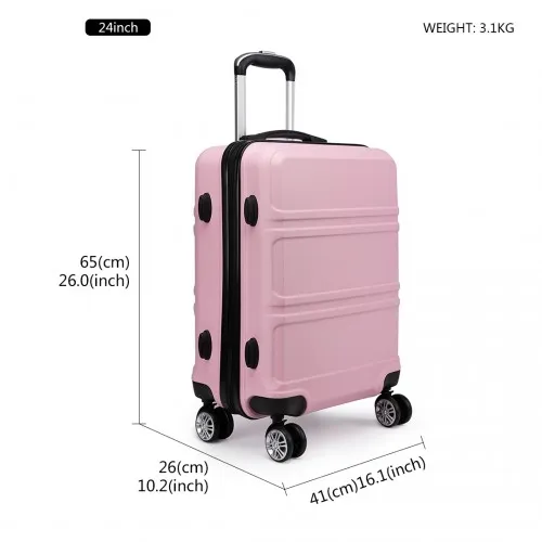 Kono ABS 24 Inch Sculpted Horizontal Design Suitcase in Pink - Durable, Stylish & Travel-Ready