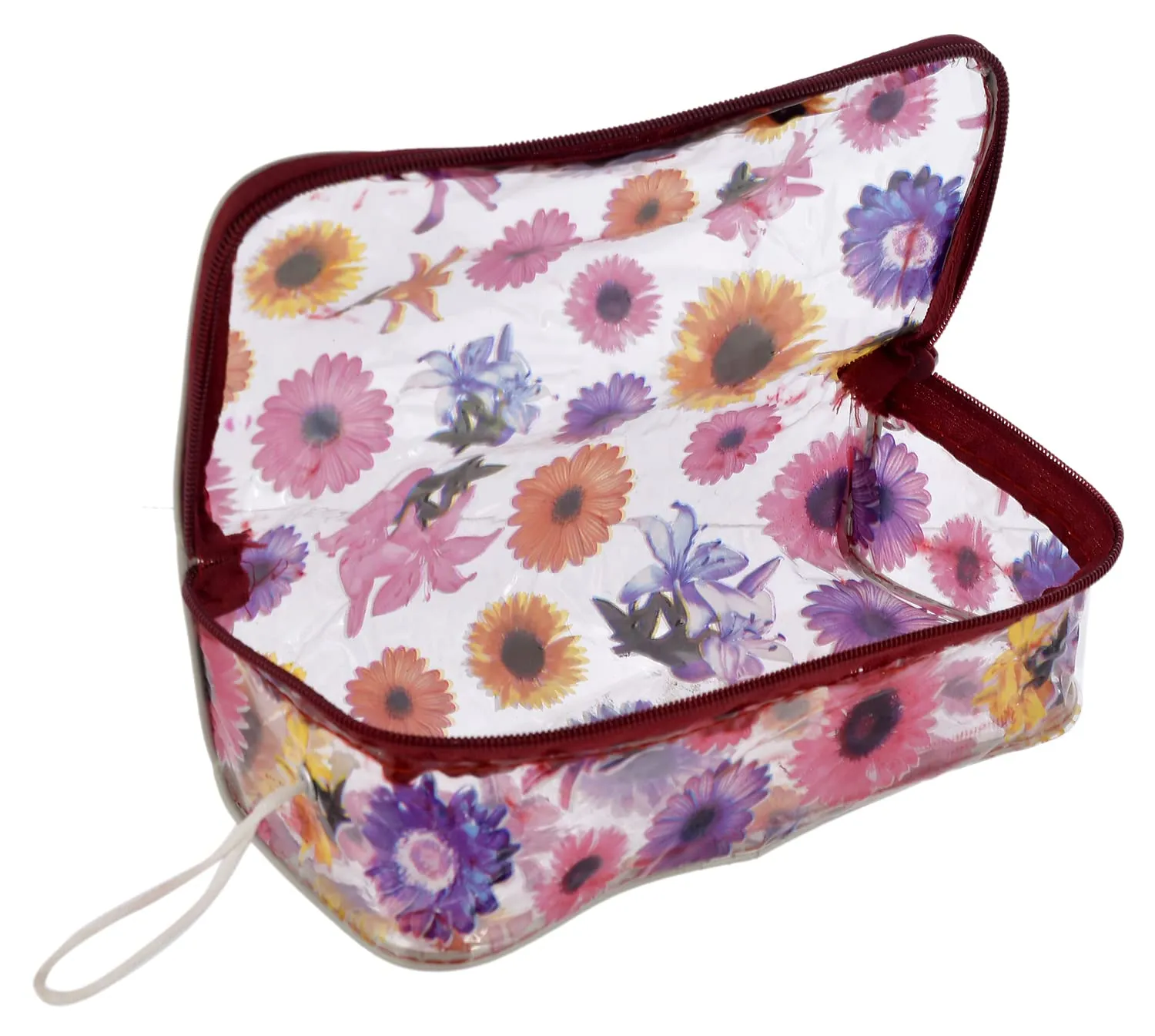 Kuber Industries Flower Printed Tranasparent Multiuses PVC Pouch/Bag For Vacation, Bathroom, Organizing With Carrying Strip- Pack of 3 (MultiColor)-44KM0599