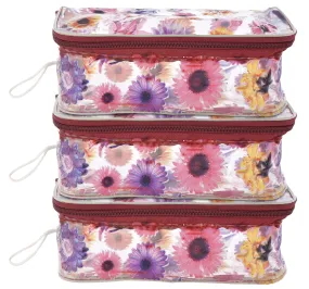 Kuber Industries Flower Printed Tranasparent Multiuses PVC Pouch/Bag For Vacation, Bathroom, Organizing With Carrying Strip- Pack of 3 (MultiColor)-44KM0599