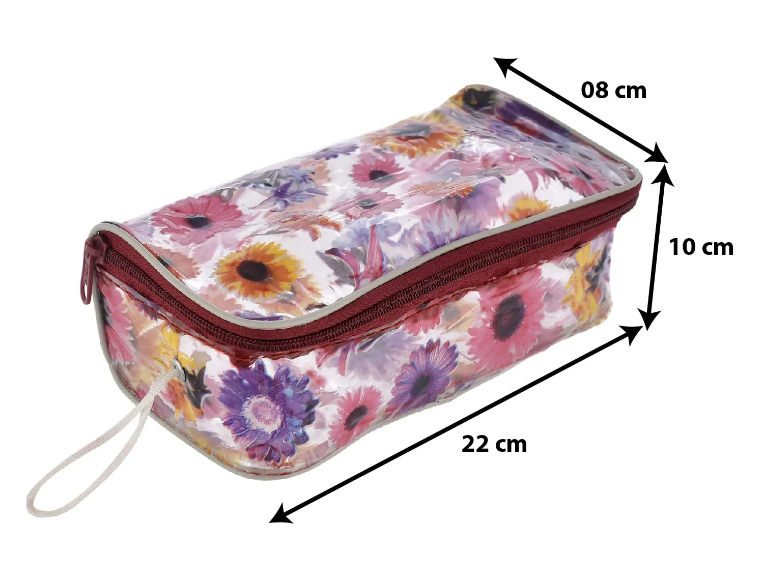 Kuber Industries Flower Printed Tranasparent Multiuses PVC Pouch/Bag For Vacation, Bathroom, Organizing With Carrying Strip- Pack of 3 (MultiColor)-44KM0599