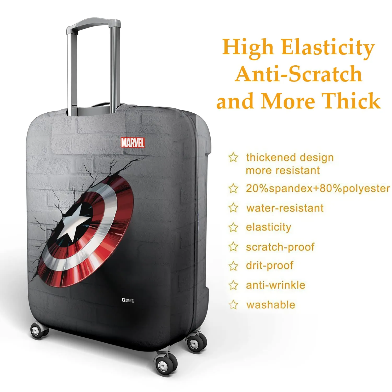 Kuber Industries Marvel Captain America Shield Luggage Cover | Polyester Travel Suitcase Cover | Washable | Stretchable Suitcase Cover | 22-26 Inch-Medium | 26-30 Inch-Large | Pack of 2 | Gray