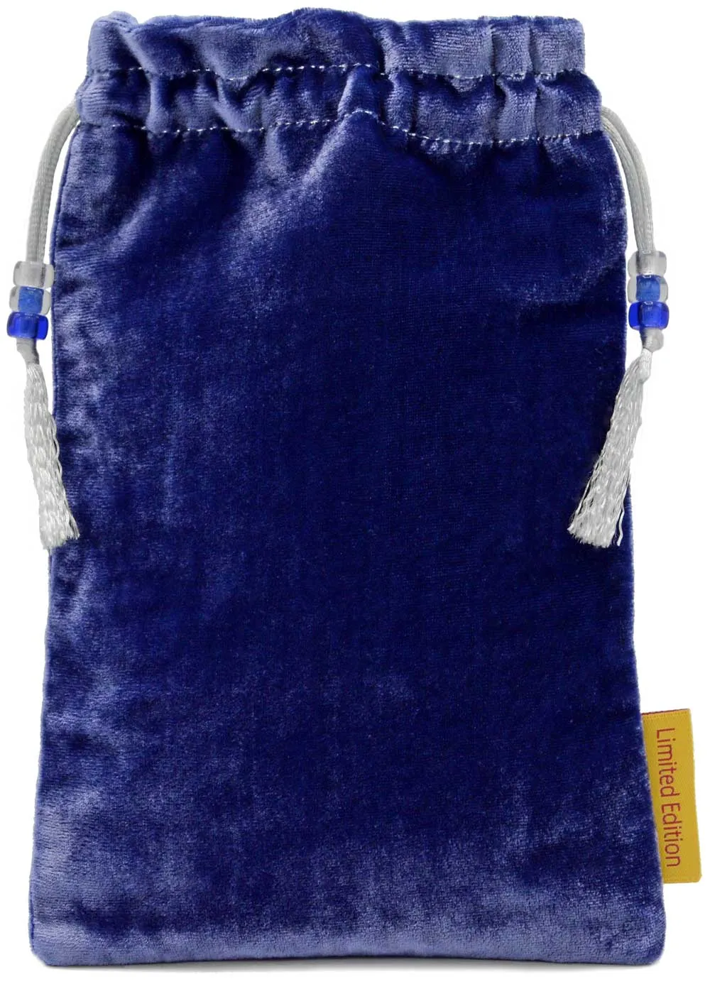 La Lune - embroidered drawstring bag with soft sapphire blue silk velvet