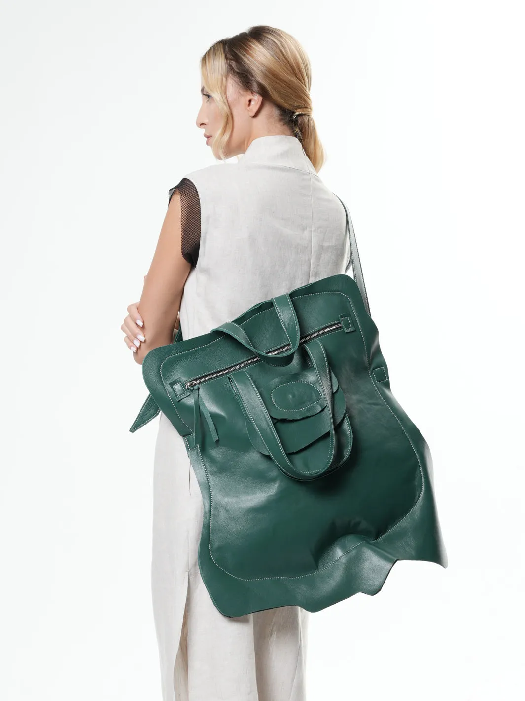 Large Leather Bag with Pocket