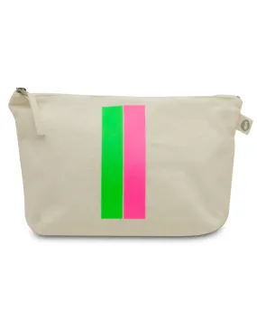 Large Makeup Bag Neon Green Pink Stripe