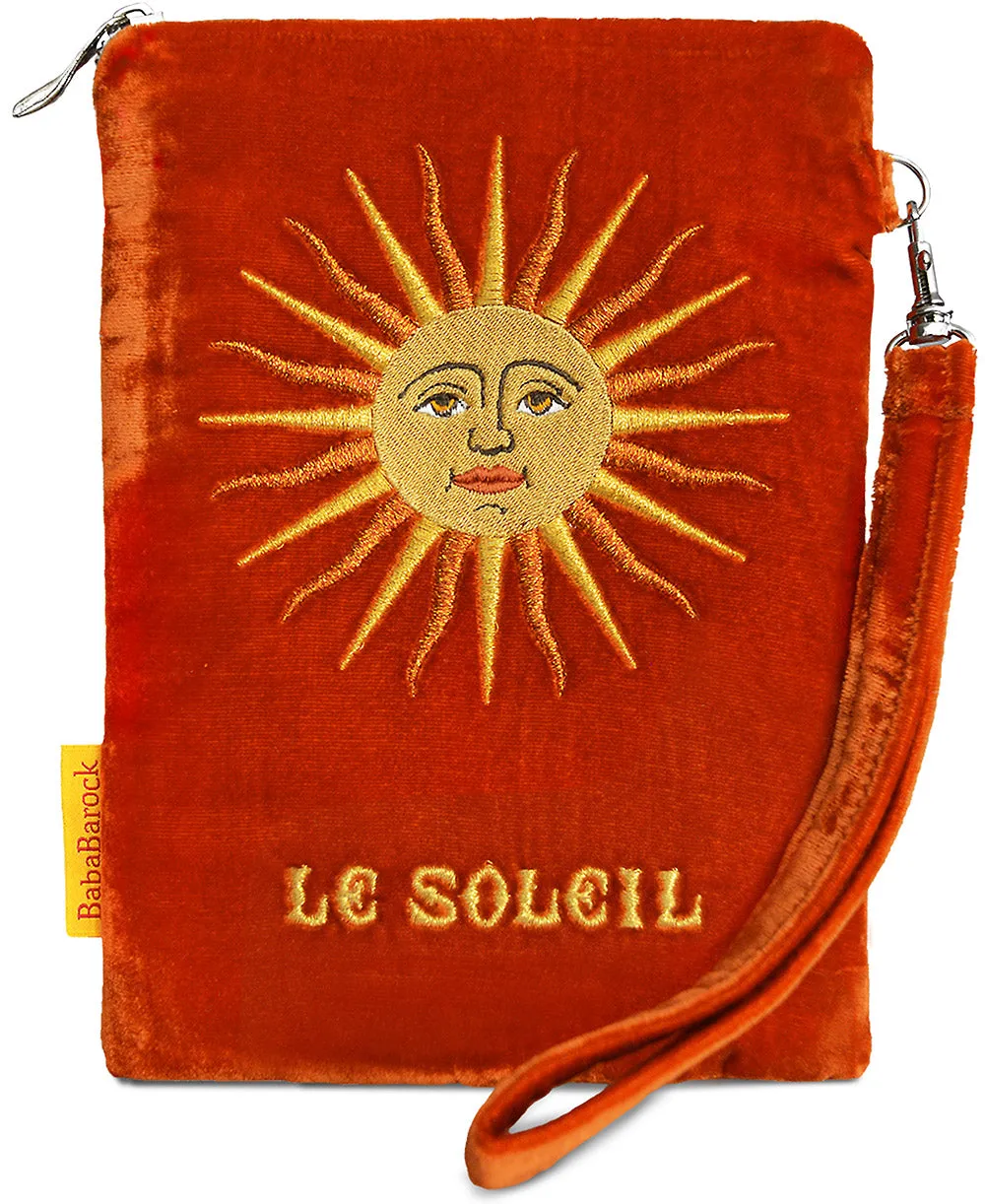 Le Soleil - silk velvet embroidered wristlet pouch