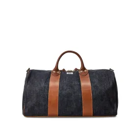 Leather-Trim Denim Duffel Indigo