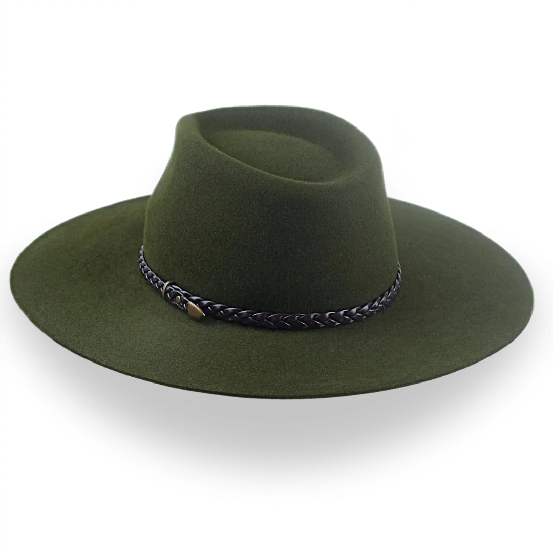 Low Crown Wide Brim Outback Fedora in Dark Olive Green | The Bush