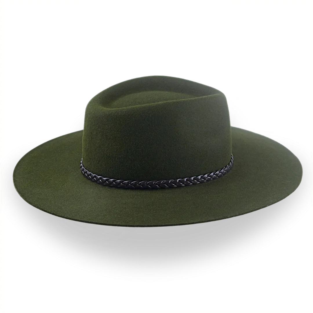 Low Crown Wide Brim Outback Fedora in Dark Olive Green | The Bush