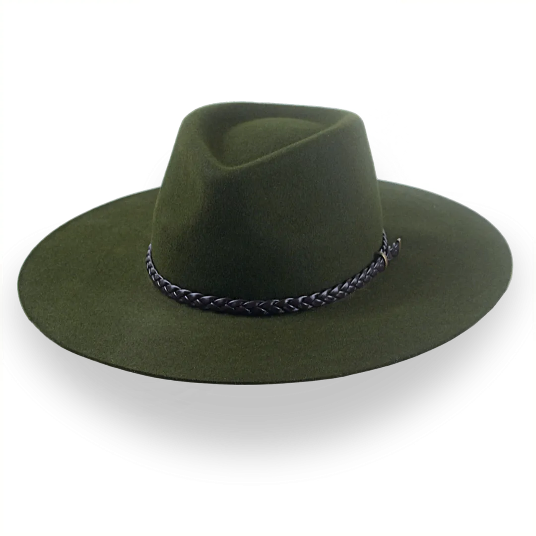 Low Crown Wide Brim Outback Fedora in Dark Olive Green | The Bush