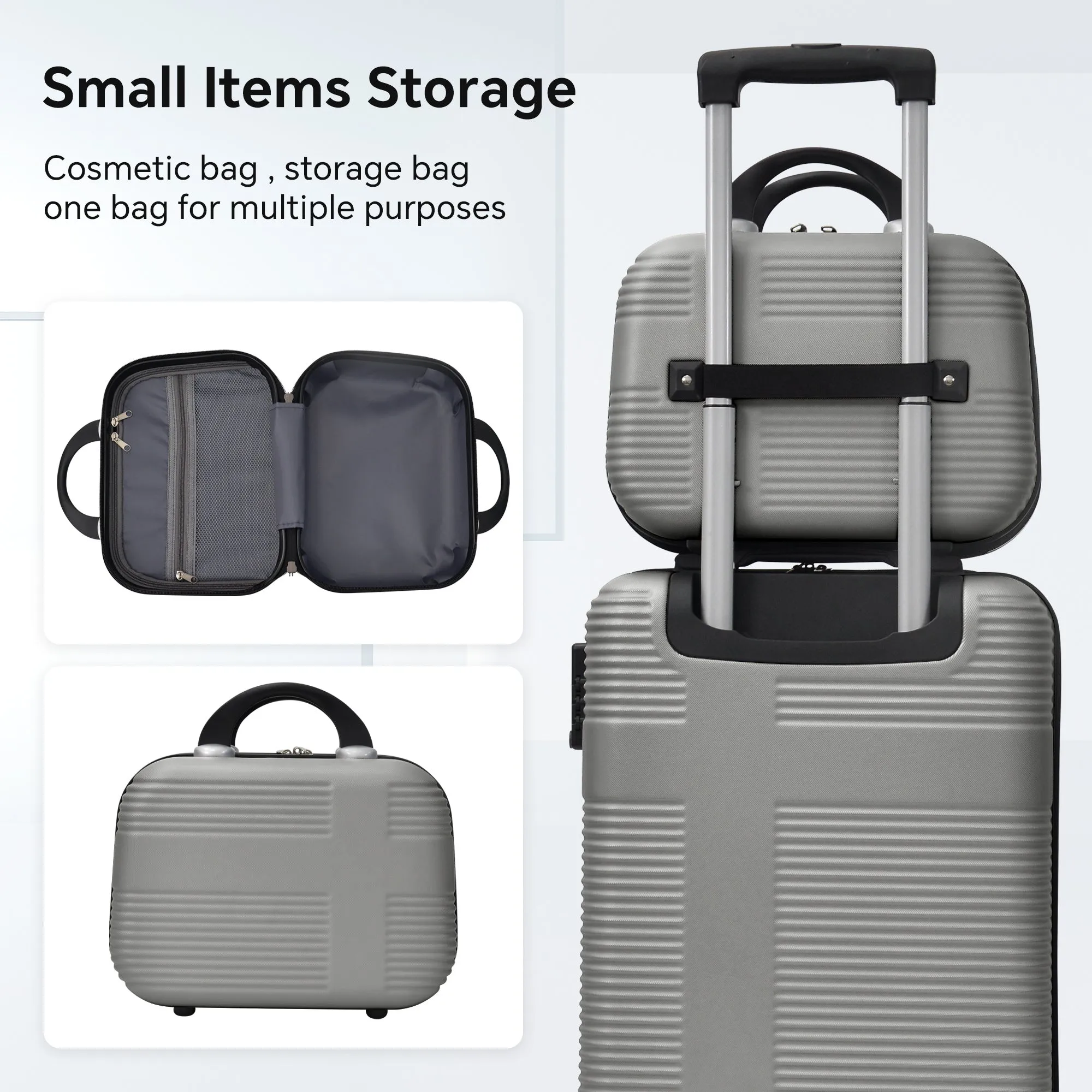 Luggage 4 Piece Set with Spinner Wheels, Hardshell Lightweight Suitcase with TSA Lock,Checked Luggage,Silver Gray(12/20/24/28in)