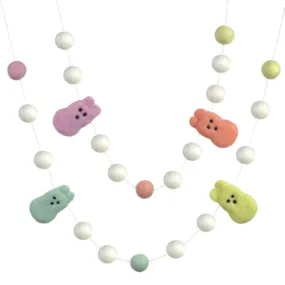 Marshmallow Bunny Easter Garland- White Balls & Pastel Felt Balls