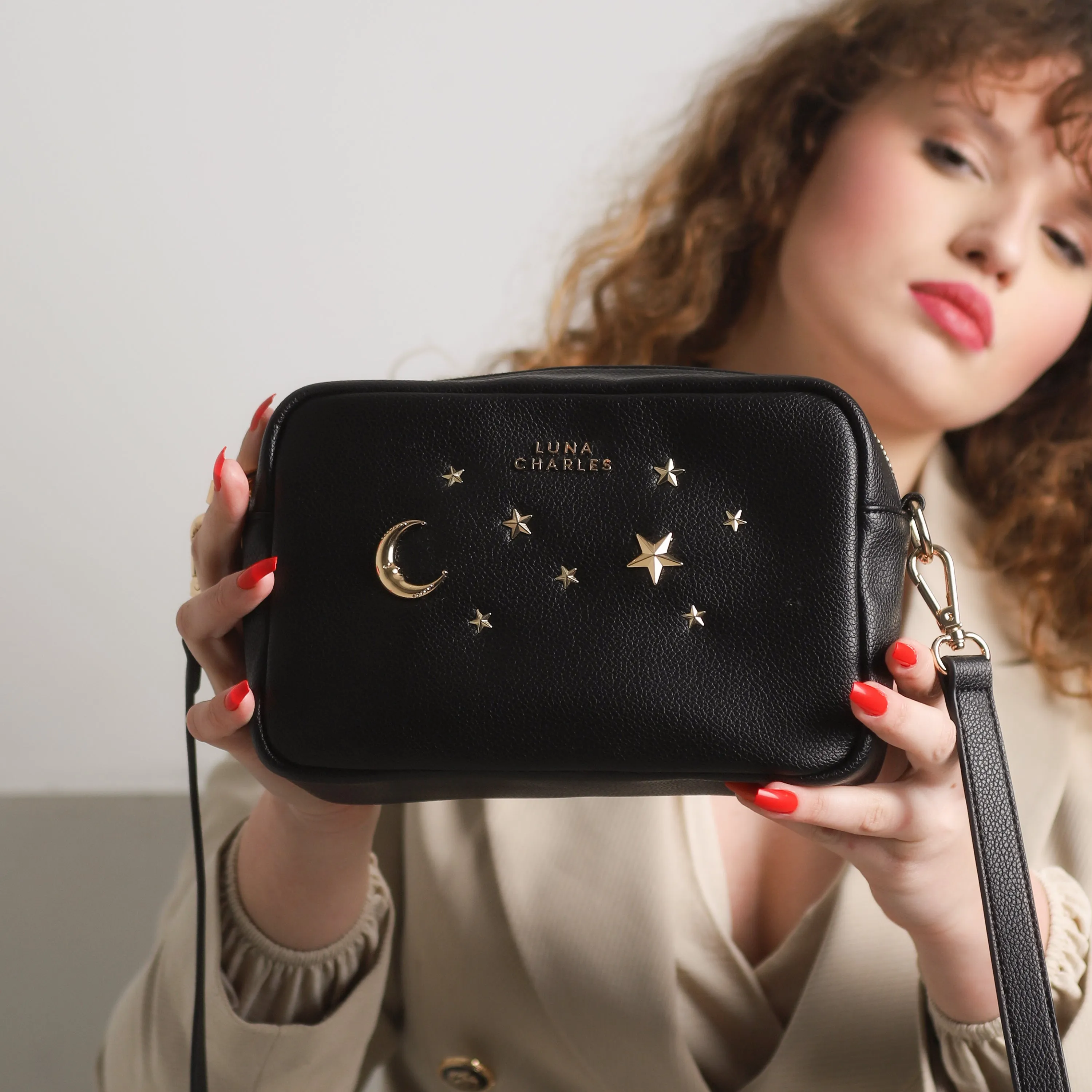 Maya Star Studded Crossbody Bag - Black & Gold