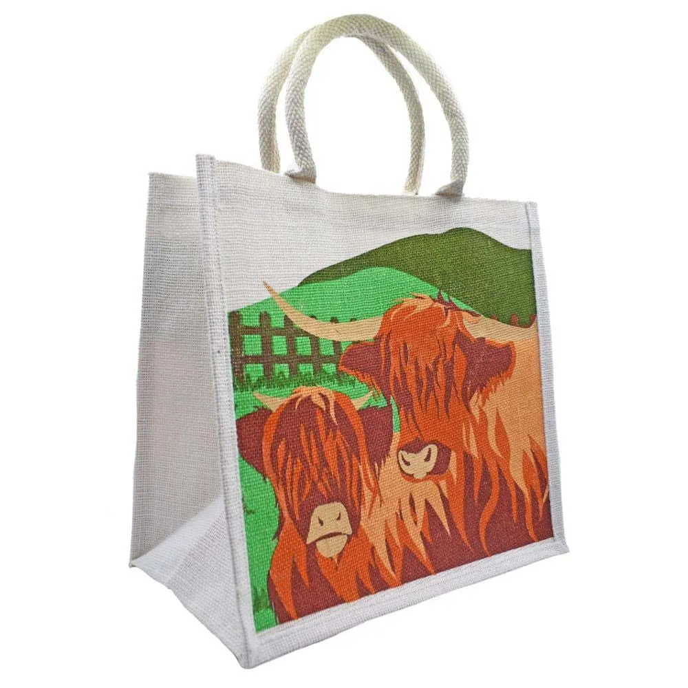 Medium Jute Shopping Bag by Shared Earth - Highland Cattle