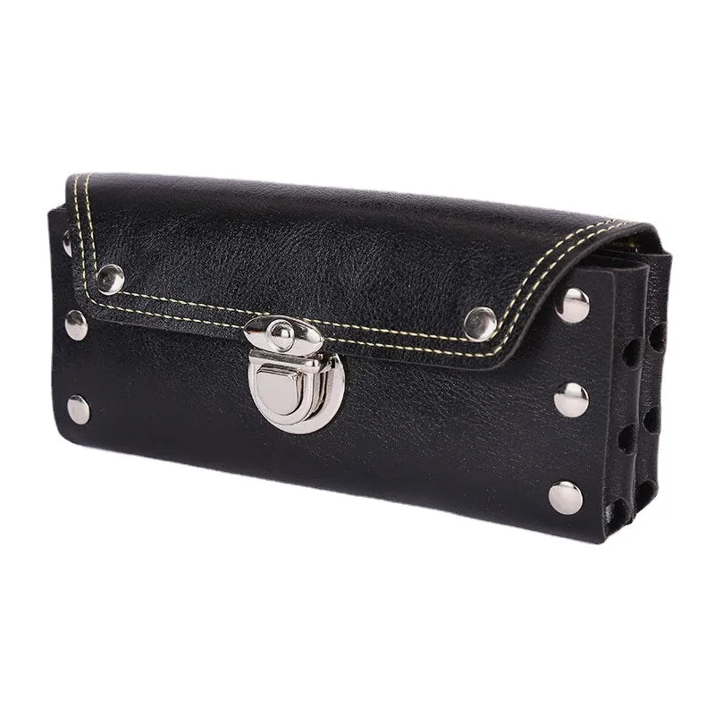 Men Horizontal Hasp Waist Bag Studded Design Multifunction Large Capacity Double Layer Phone Bag