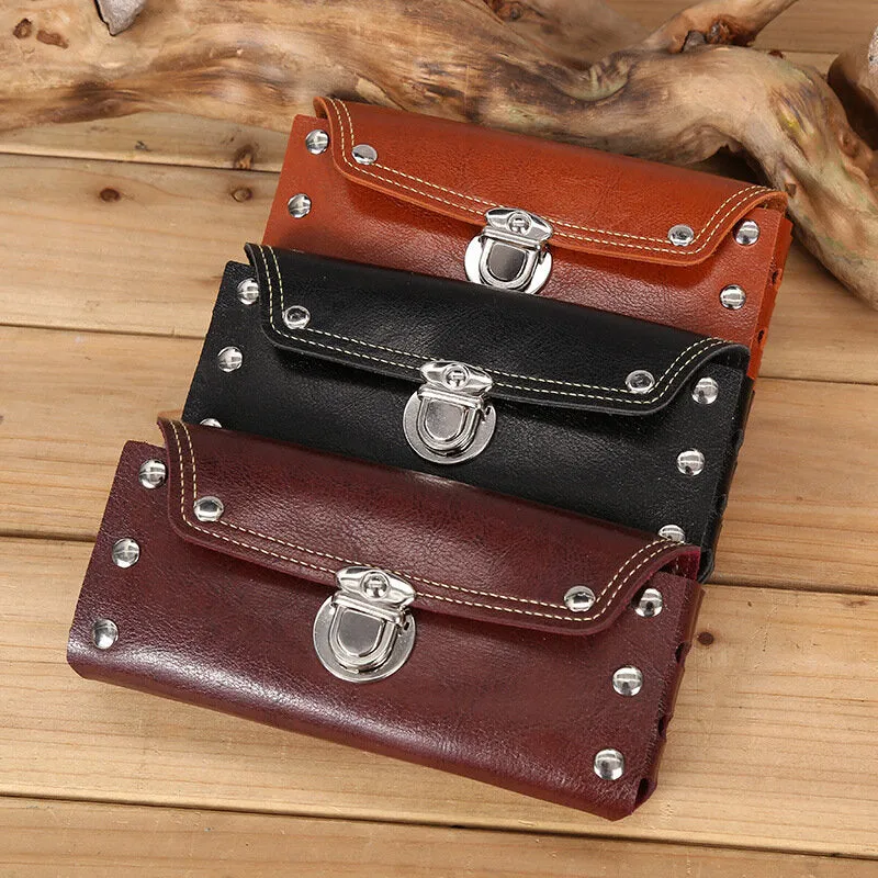 Men Horizontal Hasp Waist Bag Studded Design Multifunction Large Capacity Double Layer Phone Bag