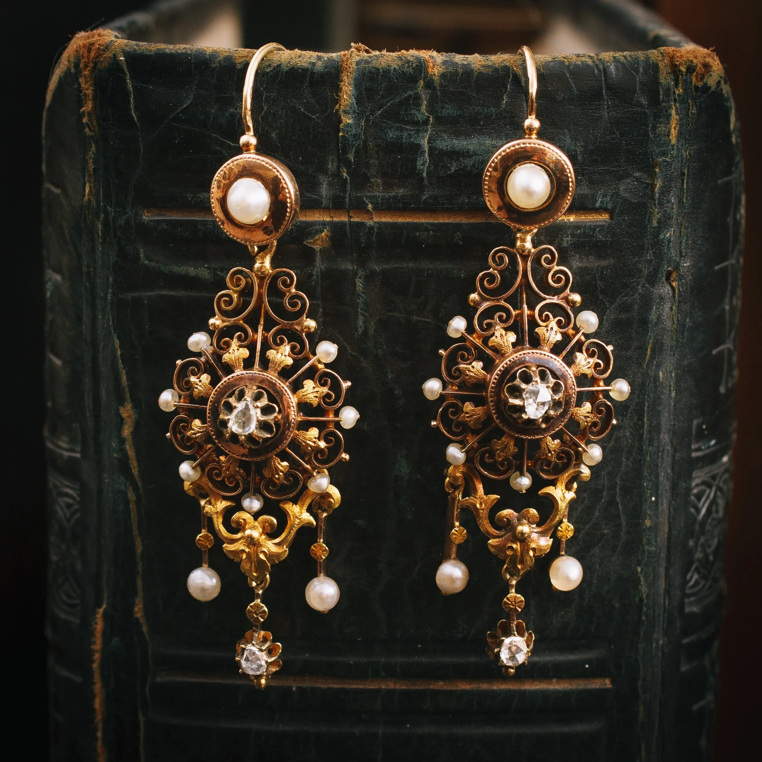 Mesmerising French Cannetille Natural Pearl & Diamond Earrings