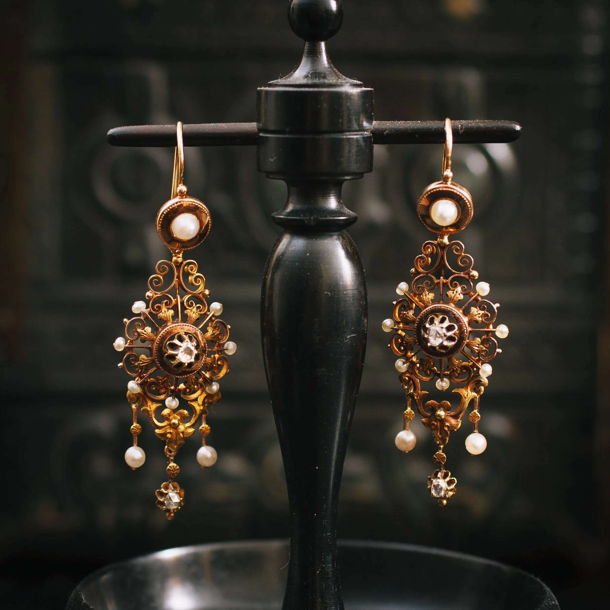 Mesmerising French Cannetille Natural Pearl & Diamond Earrings