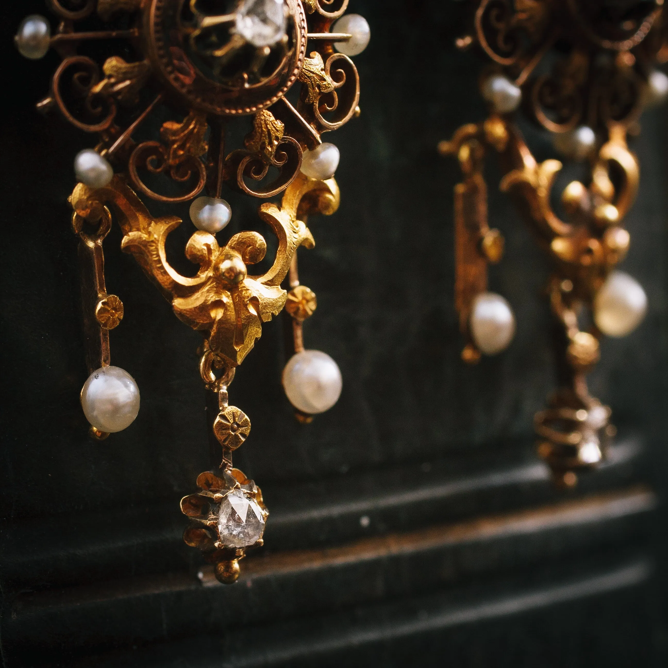 Mesmerising French Cannetille Natural Pearl & Diamond Earrings