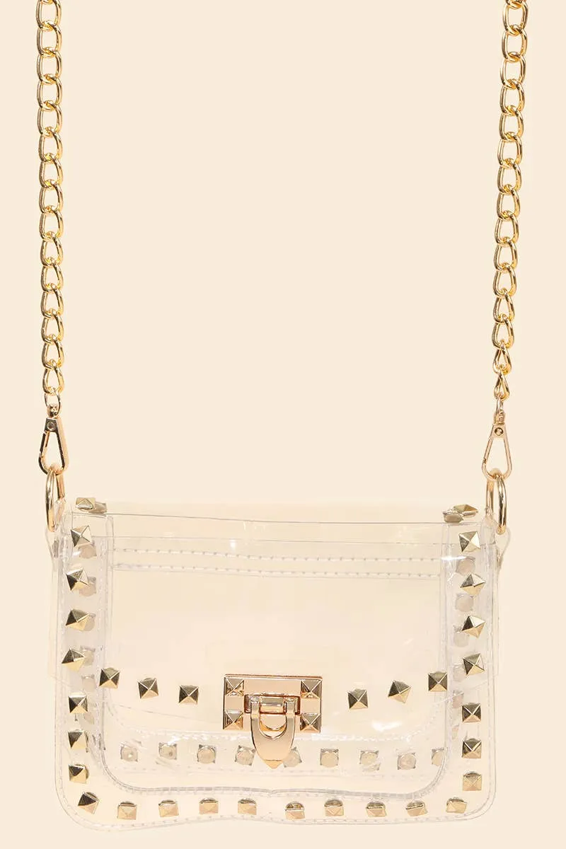 Metallic Studded Clear Hand Bag