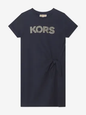 Michael Kors Girls Studded Logo Dress in Navy