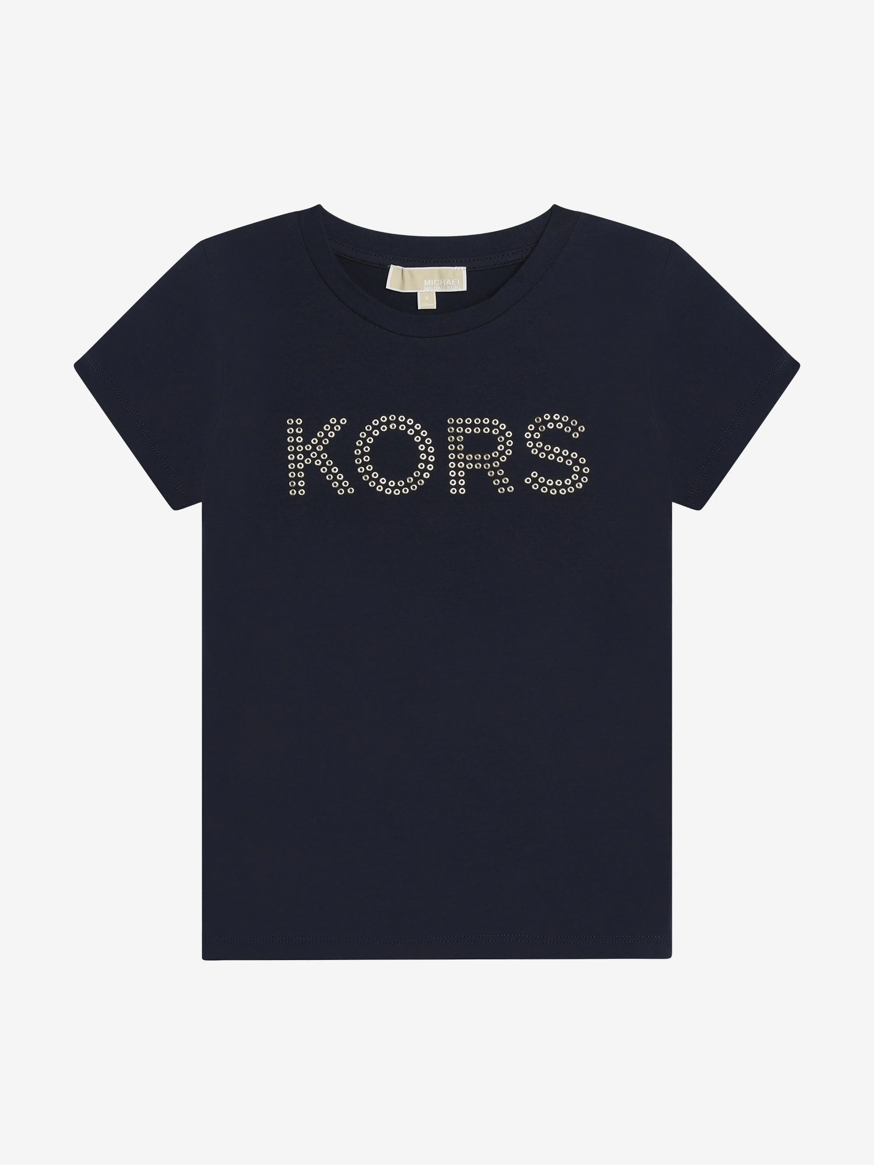 Michael Kors Girls Studded Logo T-Shirt in Navy