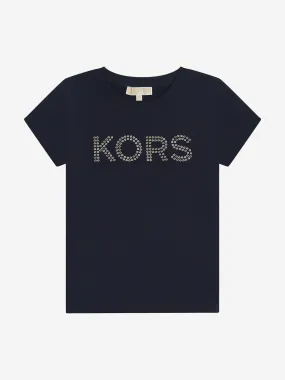 Michael Kors Girls Studded Logo T-Shirt in Navy