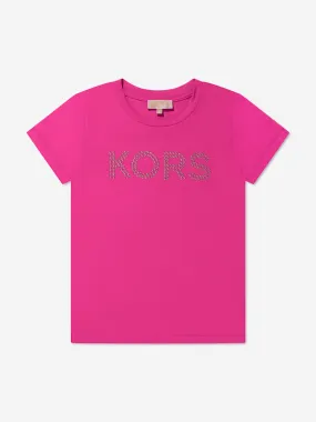 Michael Kors Girls Studded Logo T-Shirt in Pink