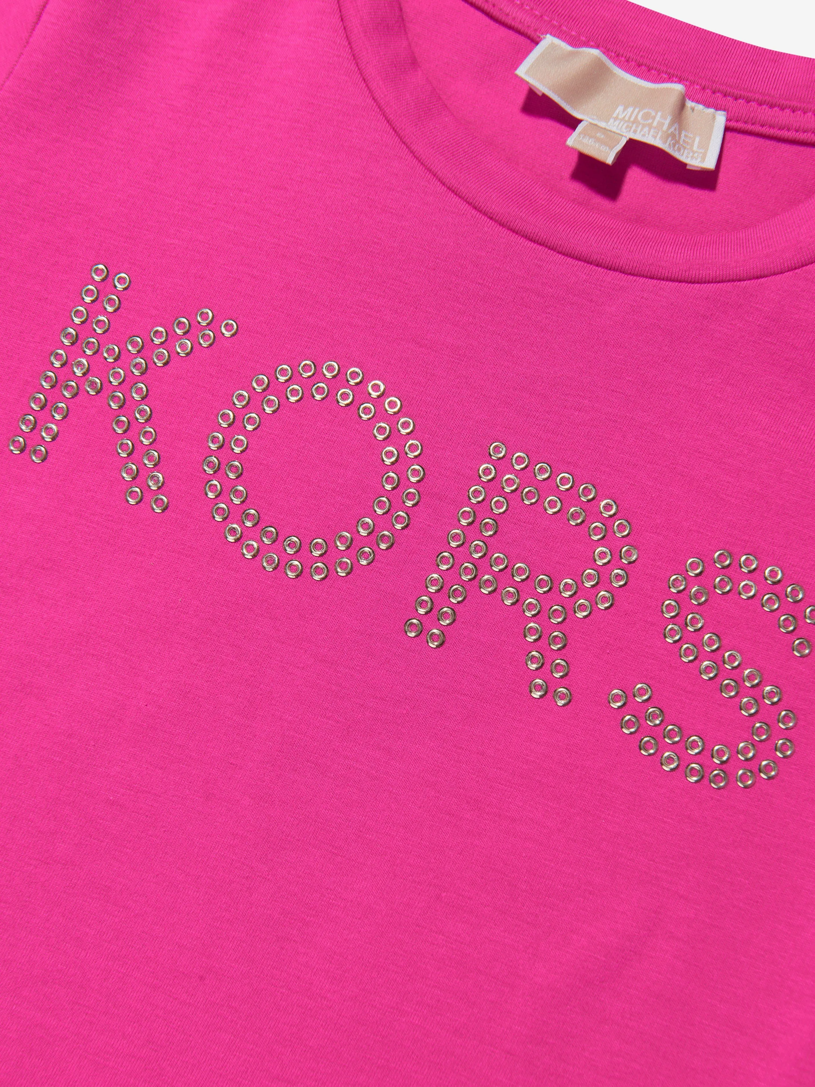 Michael Kors Girls Studded Logo T-Shirt in Pink