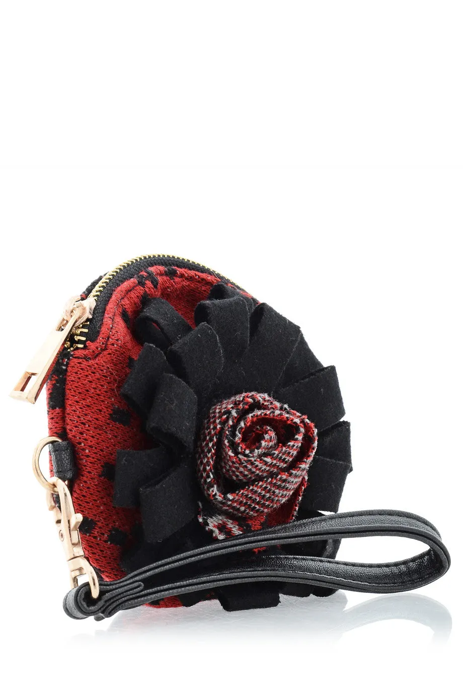 MILENE Black Rose Keychain Pochette Wallet