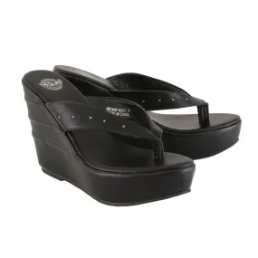 Milwaukee Leather MBL9460 Women's Black Wedge Sandals with Studded Straps