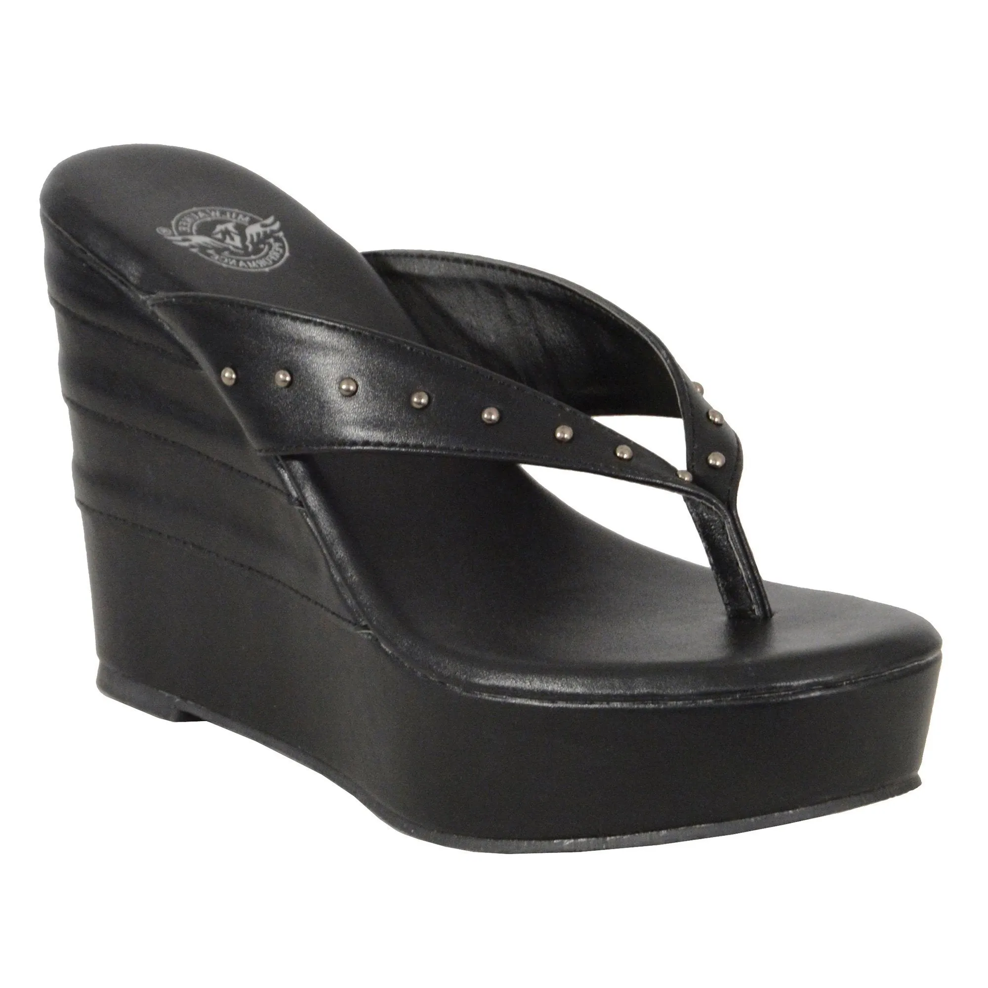 Milwaukee Leather MBL9460 Women's Black Wedge Sandals with Studded Straps