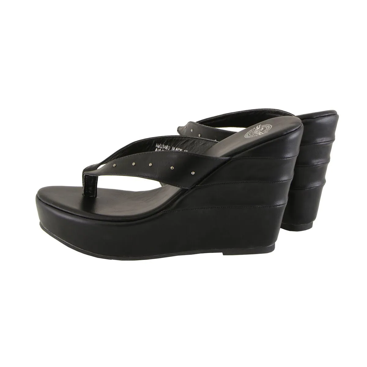 Milwaukee Leather MBL9460 Women's Black Wedge Sandals with Studded Straps