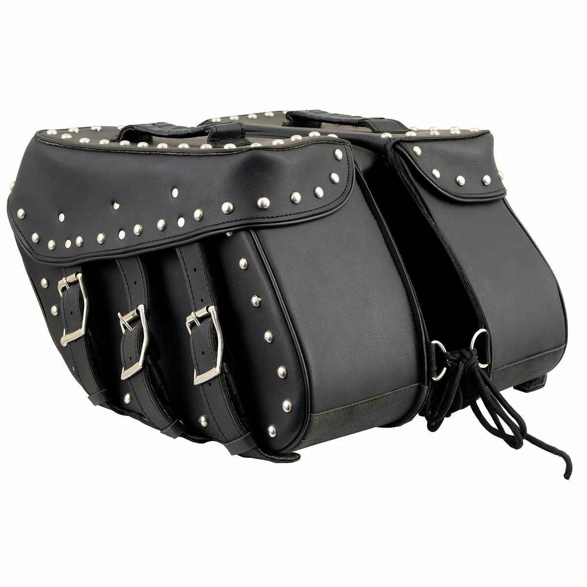 Milwaukee Leather SH55102 Black PVC Zip Off Medium Size Chrome Studded Motorcycle Saddlebag