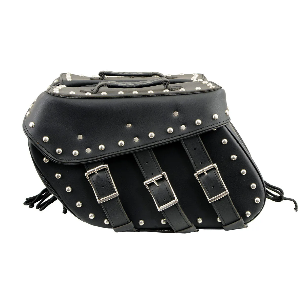 Milwaukee Leather SH55102 Black PVC Zip Off Medium Size Chrome Studded Motorcycle Saddlebag