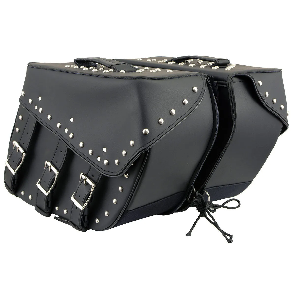 Milwaukee Leather SH551ZB Black PVC Zip Off Chrome Studded Motorcycle Saddlebag