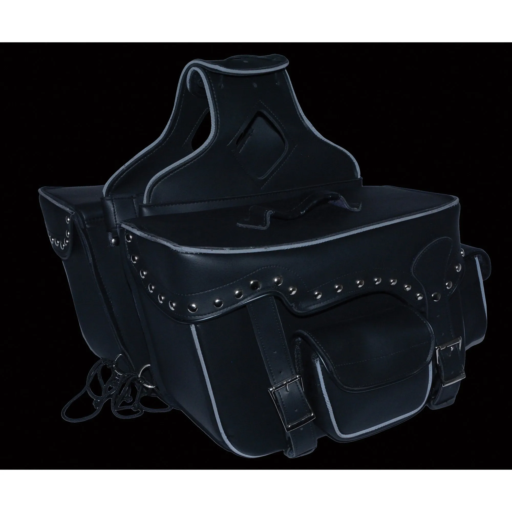 Milwaukee Leather SH66601ZB Black Zip-Off Double Pocket Studded PVC Throw Over Saddlebags